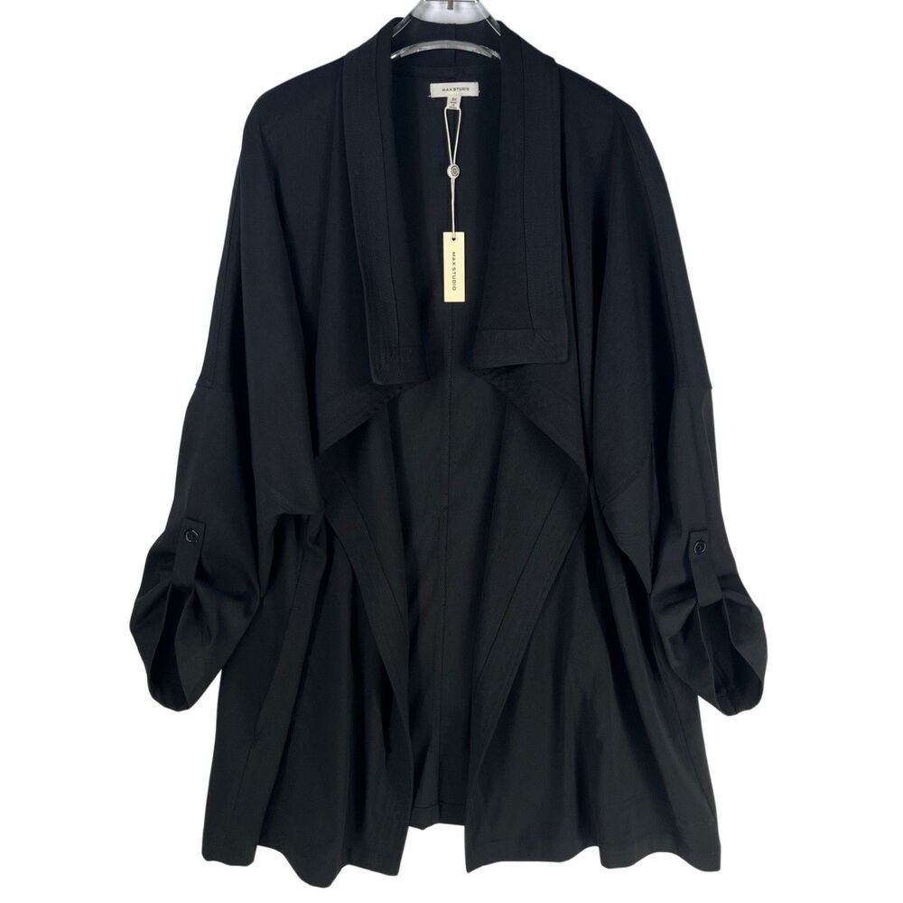 Max Studio Size 3X Drape Collared Jacket / Cardigan Roll Tab Sleeves Pockets NWT